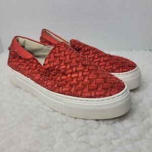 AGL Slip On Sneaker Women's Size 7 Red Woven Casual Comfort Shoes